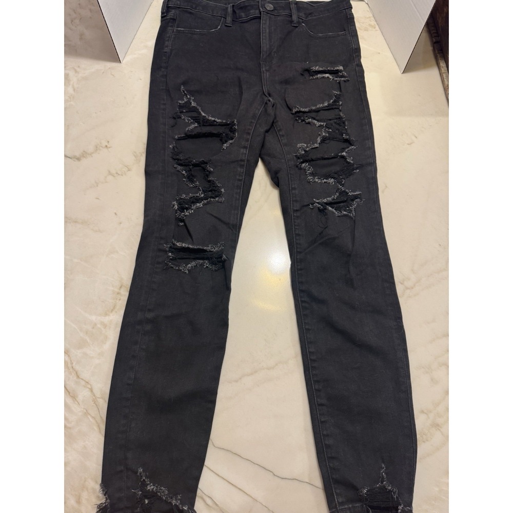American Eagle Next Level Stretch Womens Size 12 Black Distressed Ripped Jeans